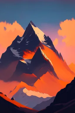 basic paint of big rock mountains with and orange dawn sky with no clouds close montains