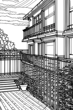 Outline art, house design, balcony, no shading, no lines, cartoon style, --ar 9:11