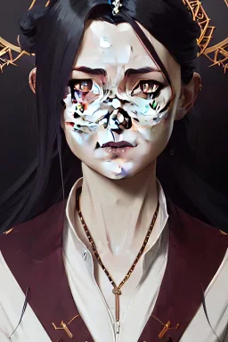 Detailed portrait of a emily watson, intricate details, full body portrait, keep head in frame, slight smile, black Japanese motif, concept art, highly detailed, digital painting, concept art, sharp focus, illustration, art by Yoji Shinkawa, WLOP and greg rutkowski and alphonse mucha and artgerm and yanjun Chen and Junji ito and Makoto Shinkai, HDR, octane render