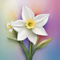 create an interesting white daffodil with color rainbow and colour backgrounds