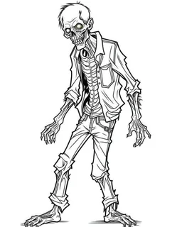 outline art for halloween coloring pages with zombie, white background, Sketch style, full body, only use outline, clean line art, white background, no shadows and clear and well outlined, coloring page for kids,