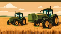 лозунг в стиле соцреализма в поле пшеницы с тракторами