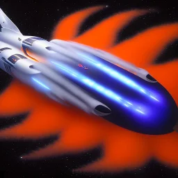 award winning car and driver photograph of a futuristic station wagon dirigible hybrid designed by only one vehicle per image painted metallic orange traveling at a high rate of speed, jet intake off of front center of vehicle and jet exhaust out the rear with bright blue flame, bilaterally symetrical, more a high speed road vehicle