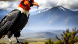 Imagine a majestic landscape set in the heart of the Andes, where the majestic Sarcoramphus papa, also known as the King Vulture, reigns supreme.