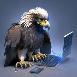 hacker eagle using a computer