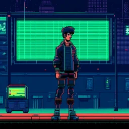 A pixel art cyberpunk version of the best football predictor master pundit