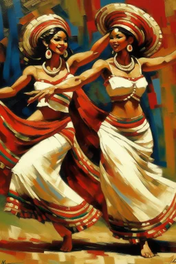 2 maxican woman dancing traditional art neoclassisim