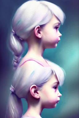 a little girl, side profile, closed eyes, white hair, pastell, watercolor painting, white dress, paper texture, in the style of Camilla d'Errico, hyper detailed, beautiful, complex, trending on artstation, cryengine, national geographic photo, chiaroscuro