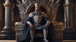 epic human king looking at his capital, short brow beard, beautiful grey eyes, detailed crown made of polished platinum, intricately sculpted surroundings, exquisite realism, fantasy art, detailed matte painting, deep color, fantastical, intricate detail, splash screen, complementary colors, fantasy concept art, 8k resolution trending on Artstation Unreal Engine 5