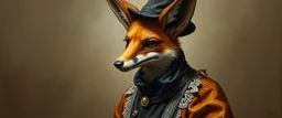 amish space alien fox dressed in amish outfit, painted by Rembrandt, Escher and Giger and some anime genious