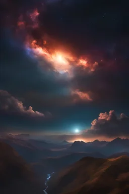 A hyper-realistic , in the beginning god created the heavens and the earth, vibrant colors,, 64K, hyperrealistic, vivid colors, (glow effects:1.2) , 4K ultra detail, , real photo