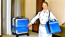 guilty looking hotel housekeeping stealing someone's baggage