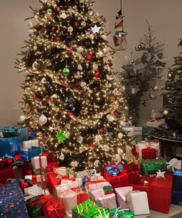 Christmas tree with presents on the moon