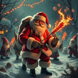 there is no kebabs at christmas, evil Santa, evil gnomes running around, king diamond, flaming eyes, evil Rudolf, evil Frosty, kebabs and kebab