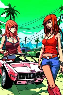 gta tarzı 2 kız 2D arkaplan biraz daha detaylı gta tarzı gta 6 tarzı daha detaylı ve renkli 2 kız