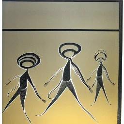 drawn in single line by Nicolai Blatter with hatch with parallel wavy lines metal engraving with african man dance procession in salvador dali style or picasso style