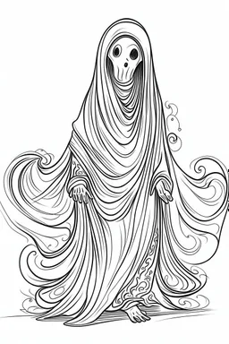 Ghost. Outline, sketch style, only use outline, mandala style, clean line art, white background, no shadows, no clear wall, coloring page.