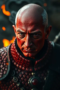 Jeff Bezos in red skin, scales, unreal engine 6, high detail, intricate, cinematic. photoshoot style, intricate, studio lighting, Fire, smoke, masterpiece , highly detailed, 8k, best quality, dramatic,d,<lora:mshn:0.7>,<lyco:Warrior_Couture:0.5>,