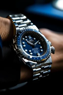 A submariner's wrist adorned with a classic and iconic submarine watch, highlighting its reliability and durability.