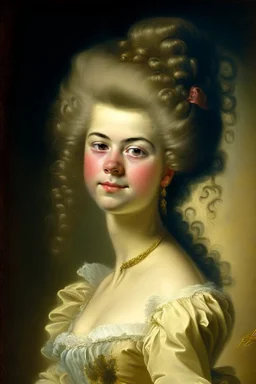 Potrait of young woman as rococo oil panting no rambut as