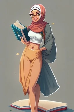 A teacher hijab with bikini holding book with full body