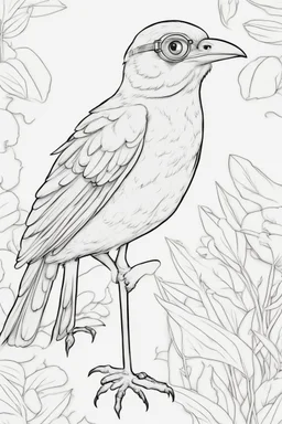 Outline art for cute coloring pages with bird with glasses, full body, white background, sketch style, only use outline, clean line art, no shadows and clear and well outlined.