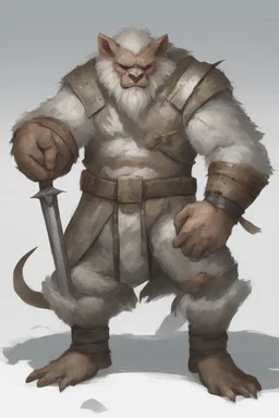 Dnd a bugbear with white fur and leather armor