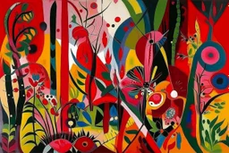 A magenta jungle with fiery weevils painted by Wassily Kandinsky