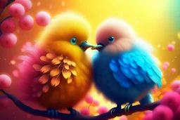 Very fluffy bird couple love, flora, in sparkling sunshine Weight:1 detailed matte painting Weight:0.9