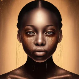 Portrait of a young black woman crying. Tears like oil. Depression seeping out a of a persons eyes nose and mouth like a oil spill