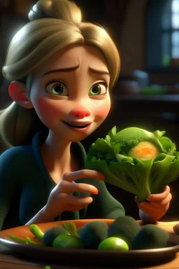 Elsa eating broccoli