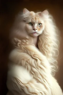 Beige fluffy Female cat as human
