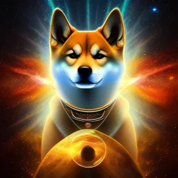 third eye ascension shiba inu doge with heaven glowing aura star sky lightning Q anon