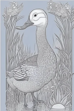 coloring book page of a magical duck,monochrome, black and white, sharp, sketch drawing