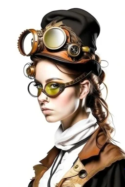 portrait of a steampunk lady half body on a white background