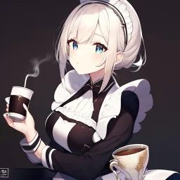 anime girl dressed as a waitress filling a tea cup of coffee