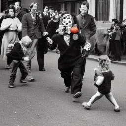 Creepy old photo of rainbow zippy monster chasing children at new year