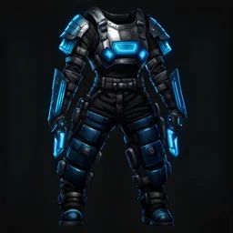 one pair of armored trousers, black background, blue, cyberpunk style, video game icon