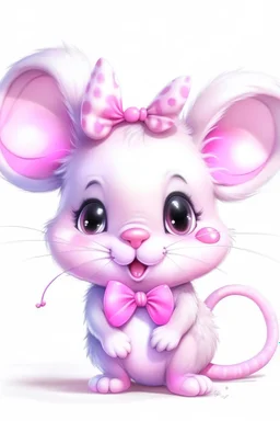 A drawing of a cute pink mouse with one bow on her head