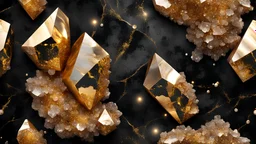Hyper Realistic Golden Marble Crystals with Royal-Black-Velvet-Background
