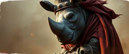 3d airbrush render, full body of rhino badger warrior priest , pinhole cam, airbrush 3d rendering, in the style of Titian and Rembrandt , torn edges on border