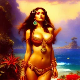 Drawing of beautiful face busty pirate woman,sweet stare,tropical beach,treasure map, parrot pet,ancient leather armor, balanciaga fashion clothe painting by gaston bussiere, greg rutkowski, yoji shinkawa, yoshitaka amano, tsutomu nihei, donato giancola, tim hildebrandt, oil on canvas, cinematic composition, extreme detail,fit full head inside picture,16k