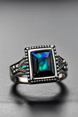 a men square ring with black opal