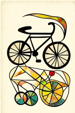 bicycle in the style of Paul klee ink transfer