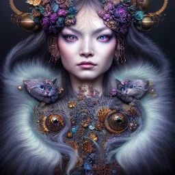 "Insanely detailed photograph of an elaborate beautiful cat goddess intricate glowing skin eyes intricate face hair lashes fur dress hyperdetailed painting by Anna Dittmann Huang Guangjian and Dan Witz CGSociety ZBrush Central fantasy art album cover art 4K 64 megapixels 8K resolution HDR Greek shiny space colours jewelry celestial hair eyes light"