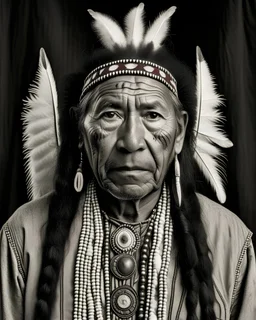 old sioux indian in traditional dress with war paint, photograph