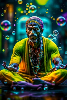 hyper real oil painting portrait of psychedelic yoga juggler from India in slimy bubbles and gelatinous background, zeiss prime lens, bokeh like f/0.8, tilt-shift lens 8k, high detail, smooth render, down-light, unreal engine, prize winning