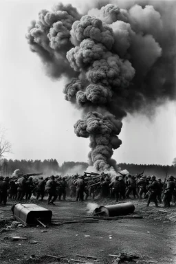 [very impressive high res masterpiece in Kodak Eastman 5247, scene by László Krasznahorkai] In the midst of the session war, the battlefield is a chaotic symphony of violence and destruction. Explosions rock the earth, sending plumes of smoke and debris into the air. The sound of gunfire echoes through the air, a relentless drumbeat of death and desperation.