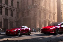 A Tesla 'Model Y' is parked, near the 'Central Synagogue' in New York City. (CINEMATIC, WIDE ANGLE LENS, PHOTO REAL)