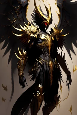 an image of a demonic creature with wings, archaon the everchosen, ornate supreme demon overlord, diablo digital concept art, diablo concept art, epic exquisite character art, omen from valorant, concept art of omegamon, angelic golden armor, infernal art in good quality, dark fantasy character design, black and golden armor, saint michael the angel